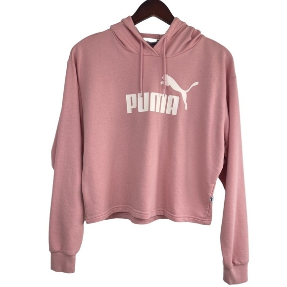 𝅺Puma Graphic Logo Crop Hoodie Sweatshirt Pink Women’s Size S - Picture 1 of 8
